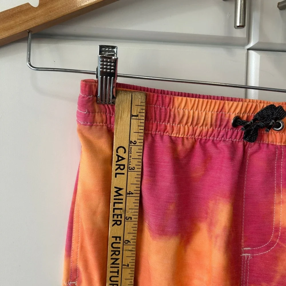 Quiksilver Boys Orange Pink Tie Dye Board Shorts Logo Swim Trunks Size L 14